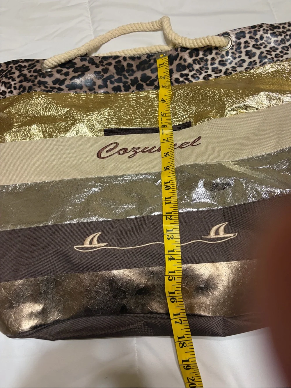 Cozumel Metallic & Leopard Stripe Tote Bag in Brown and Gold